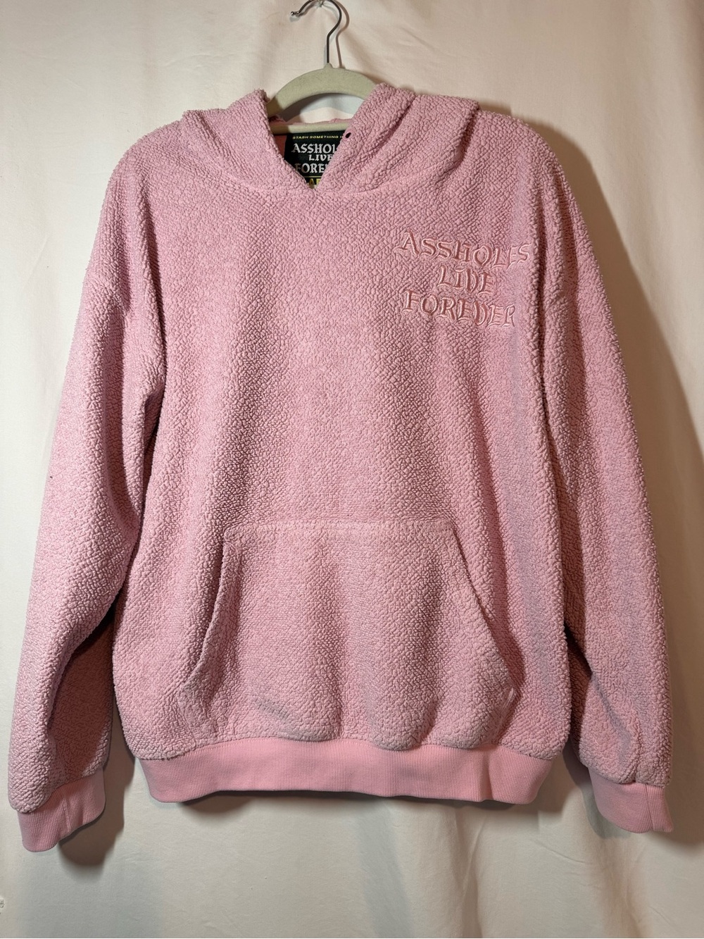 Assholes Live Forever ALF Pink Sherpa Fleece Hoodie Embroidered Pullover